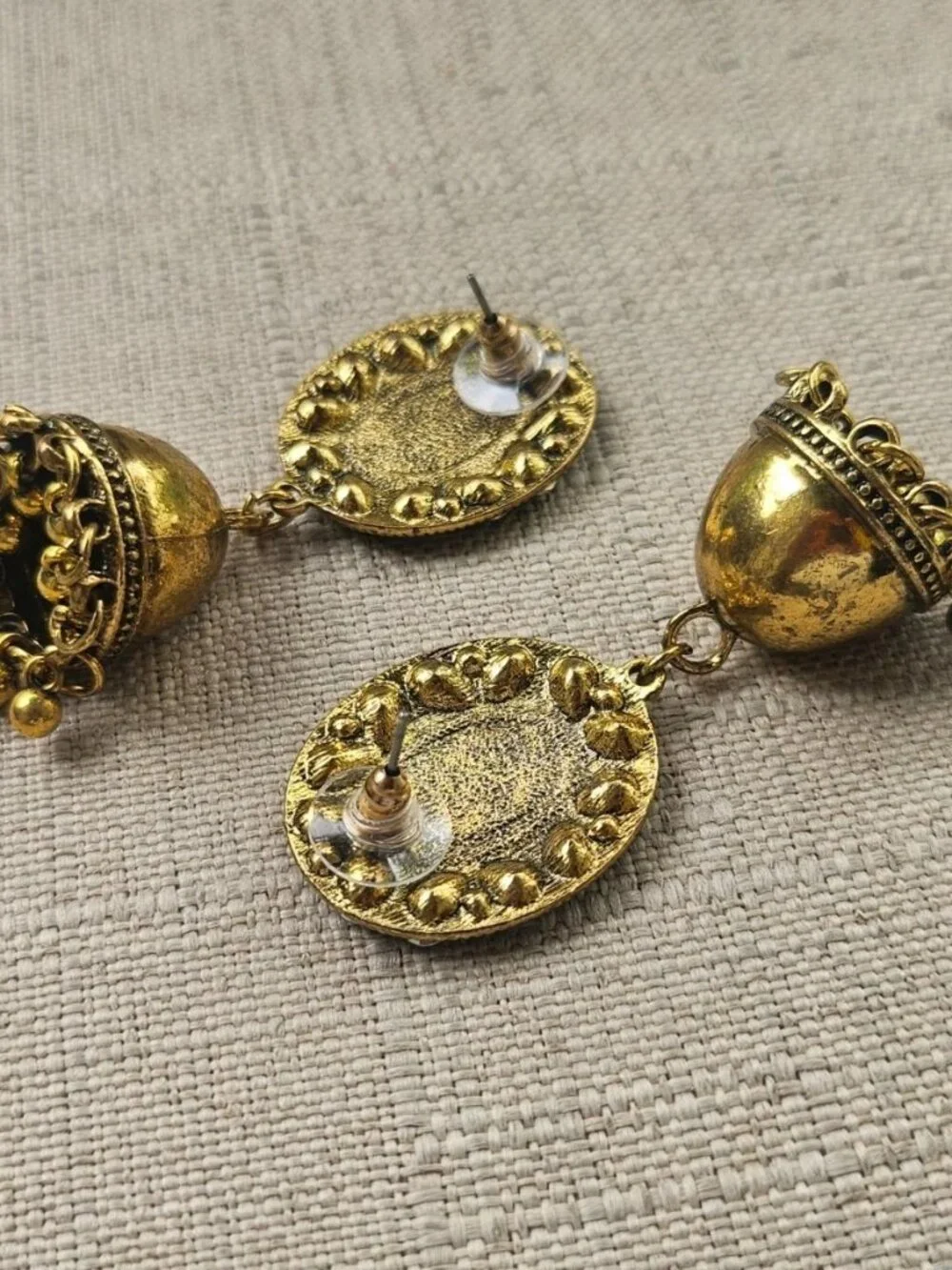 Pakistani Earrings Jhumka Fashion Jewelry Gold Tone Pink Beads Chandelier New - Picture 11 of 13